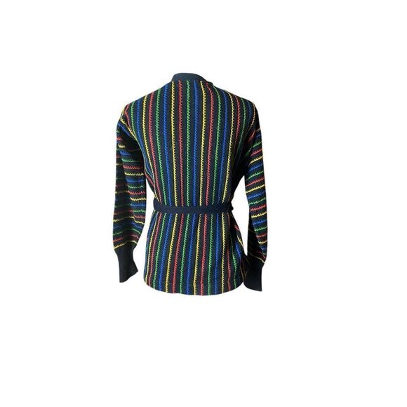 Genesis Womens Black Multicolor Stripe Knit Belted Cardigan Small - Picture 3 of 4